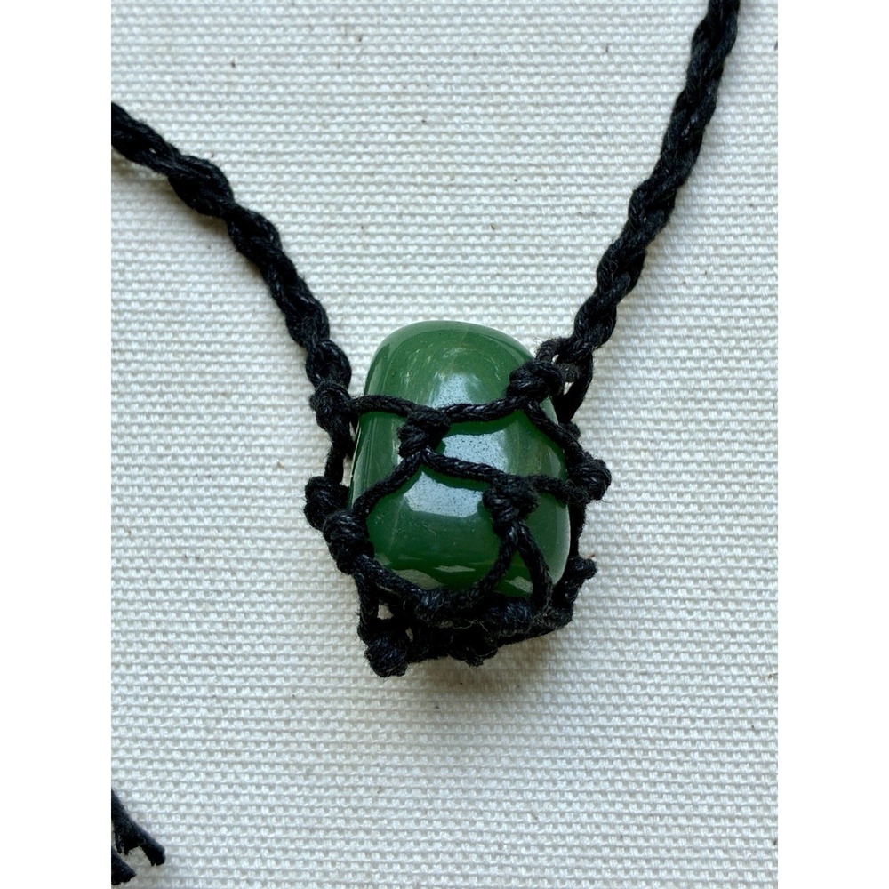 Natural Green Tumbled Stone Macrame Adjustable Cord Necklace Crystal Healing